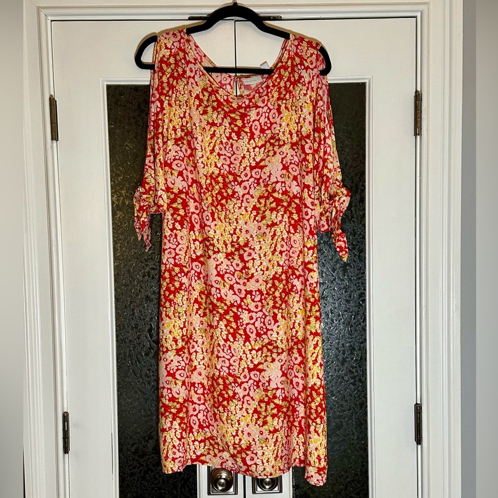 Cold Shoulder Floral Dress with Removable Tie